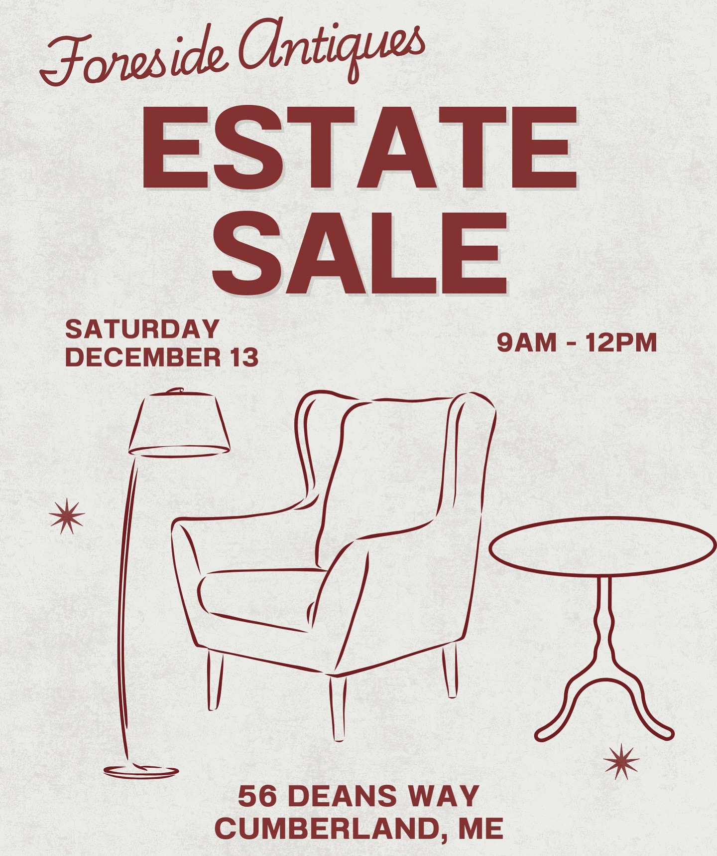 ESTATE SALE SATURDAY!✨ Join us December 13 at 56 Deans Way in Cumberland Foreside, ME from 9am-12pm. Tons of gorgeous furniture, rugs, lighting, decor and more!
#vintage #antique #estate #estatesale #decor #vintagedecor #thrift #foresideantiques #maine